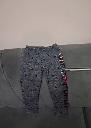 Kız Çocuk Gri Düğmeli Baskılı Tayt - Görsel 2