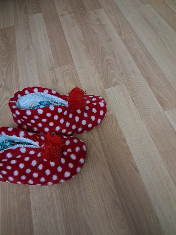 Kızlar için Kırmızı Puantiyeli Düğmeli Ev Terliği - Görsel 4