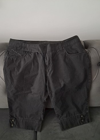 Kadın koyu gri Keten Kemerli Bermuda Şort