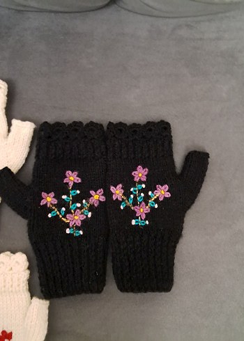 Renkli Nakışlı Bohem Örgü Eldivenler - Görsel 2