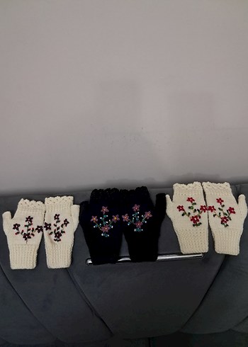 Renkli Nakışlı Bohem Örgü Eldivenler - Görsel 8