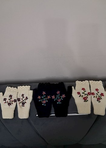Renkli Nakışlı Bohem Örgü Eldivenler - Görsel 12