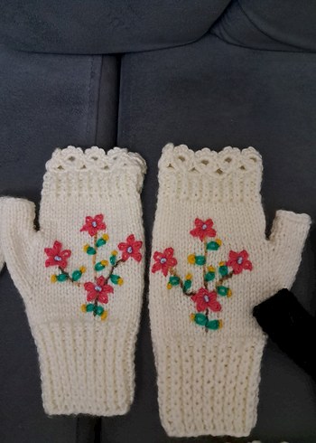 Renkli Nakışlı Bohem Örgü Eldivenler - Görsel 6