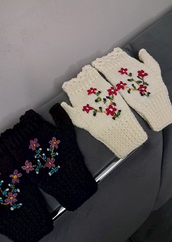 Renkli Nakışlı Bohem Örgü Eldivenler - Görsel 10