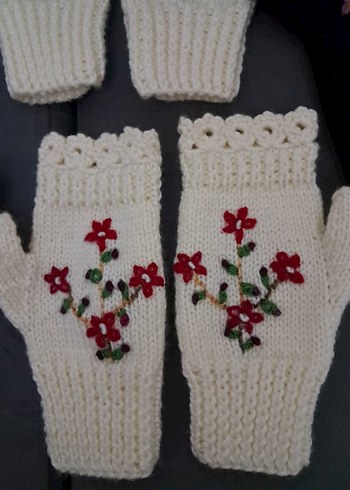 Renkli Nakışlı Bohem Örgü Eldivenler - Görsel 5