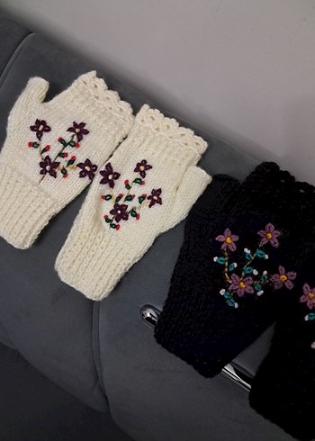 Renkli Nakışlı Bohem Örgü Eldivenler - Görsel 9
