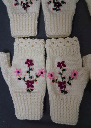 Renkli Nakışlı Bohem Örgü Eldivenler - Görsel 4