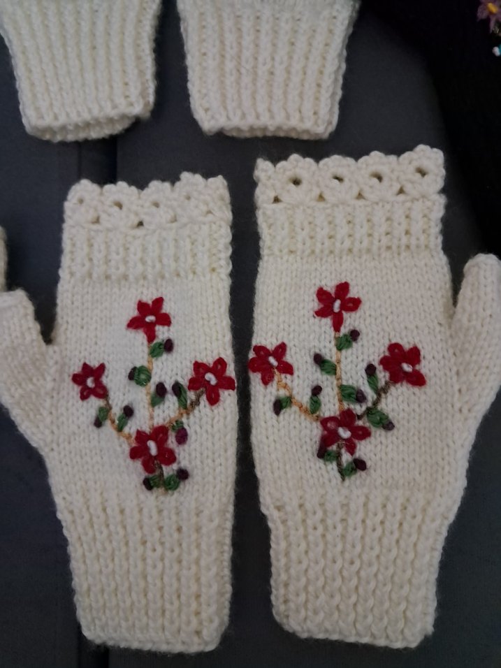 Renkli Nakışlı Bohem Örgü Eldivenler - Görsel 5