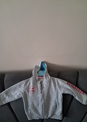 Kapüşonlu Fermuarlı Erkek Çocuk Gri Sweatshirt - Görsel 2