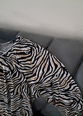 Gri Zebra Desenli kadın Midi Tunik - Görsel 16