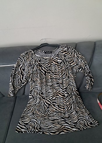 Gri Zebra Desenli kadın Midi Tunik - Görsel 11