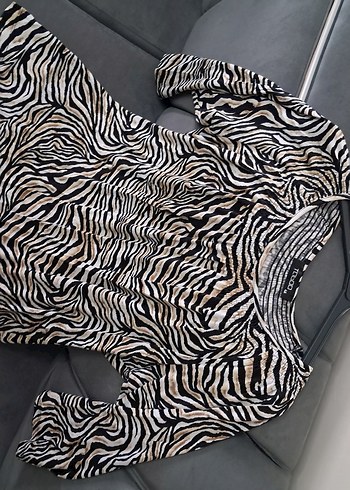 Gri Zebra Desenli kadın Midi Tunik - Görsel 13