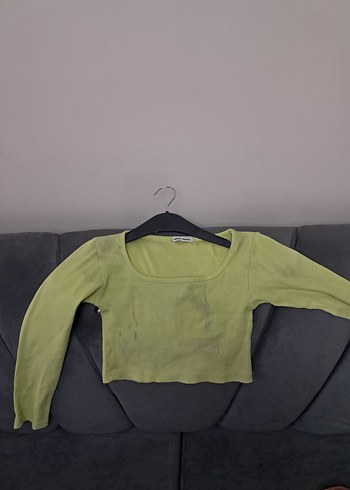 Kadın Yeşil Uzun Kollu Crop Top - Görsel 9