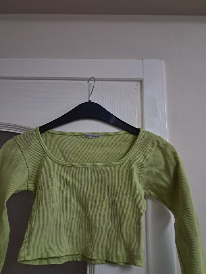 Kadın Yeşil Uzun Kollu Crop Top - Görsel 3