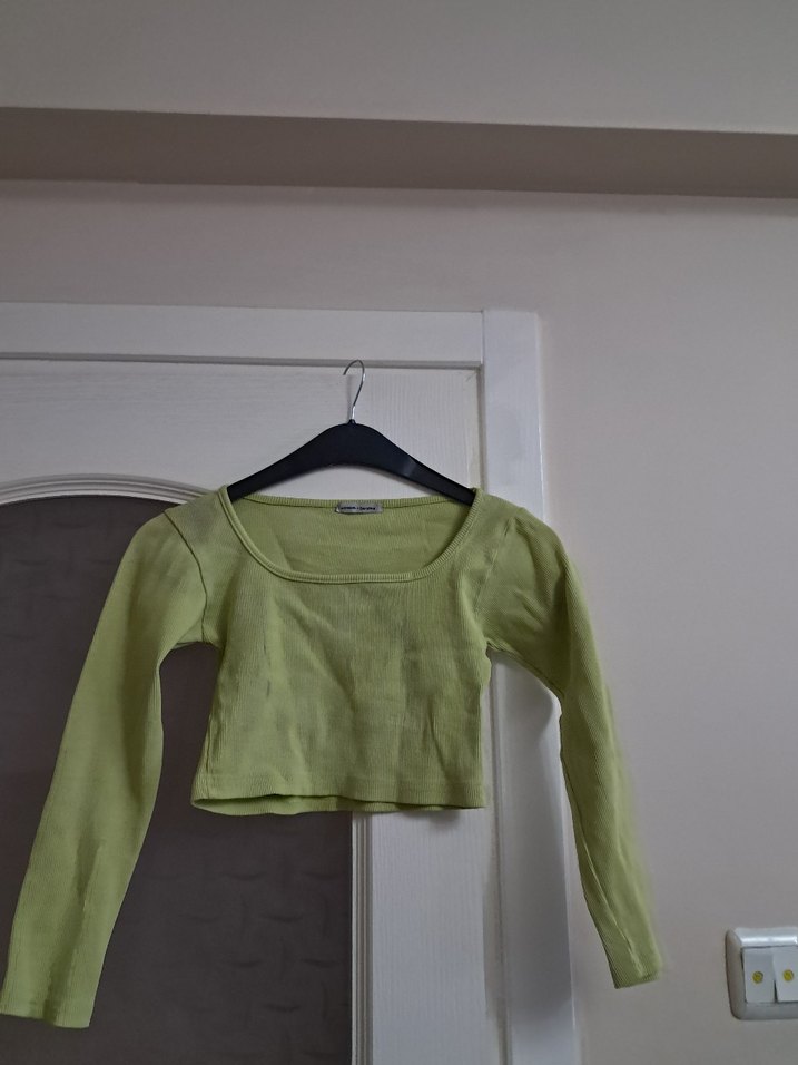 Kadın Yeşil Uzun Kollu Crop Top - Görsel 2