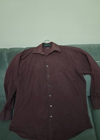 Bordo Oversize Keten Erkek Gömlek - Görsel 11