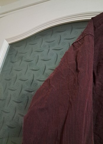 Bordo Oversize Keten Erkek Gömlek - Görsel 6