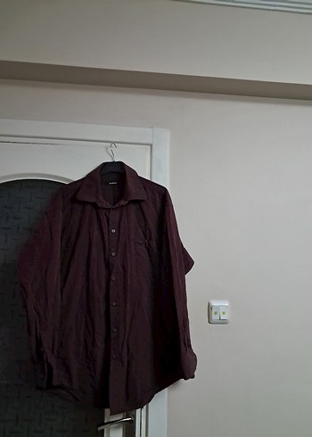 Bordo Oversize Keten Erkek Gömlek - Görsel 2