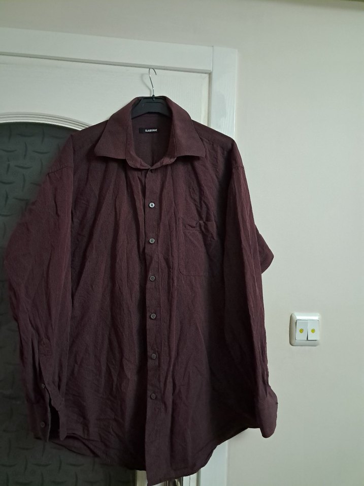 Bordo Oversize Keten Erkek Gömlek - Görsel 3