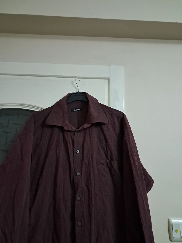 Bordo Oversize Keten Erkek Gömlek - Görsel 4