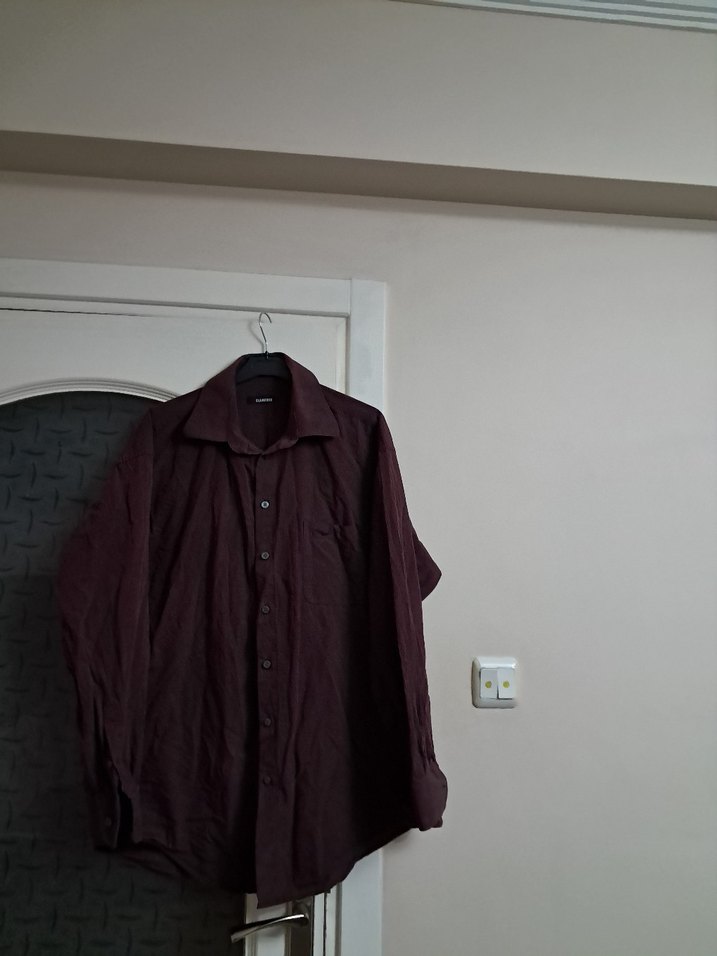 Bordo Oversize Keten Erkek Gömlek - Görsel 2