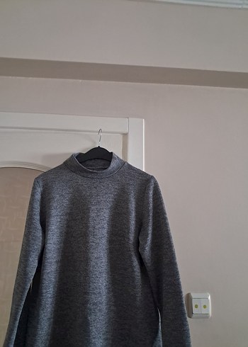 Kadın Gri Yüksek Yakalı Triko Elbise - Görsel 3