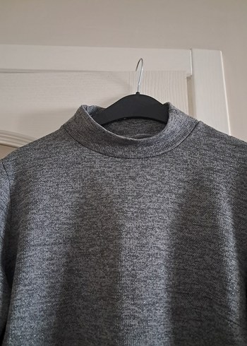 Kadın Gri Yüksek Yakalı Triko Elbise - Görsel 6