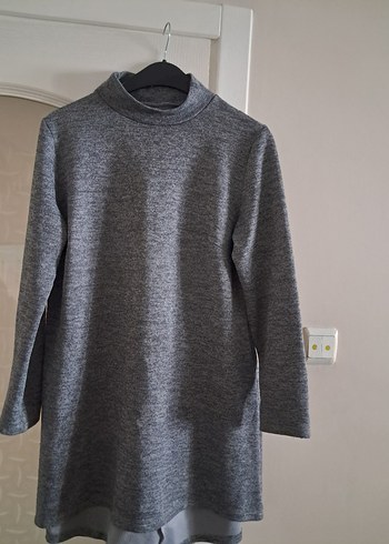 Kadın Gri Yüksek Yakalı Triko Elbise - Görsel 5