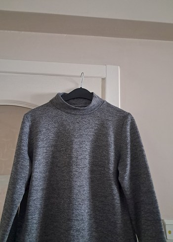 Kadın Gri Yüksek Yakalı Triko Elbise - Görsel 4