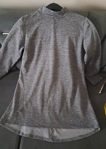 Kadın Gri Yüksek Yakalı Triko Elbise - Görsel 10