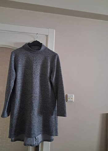 Kadın Gri Yüksek Yakalı Triko Elbise - Görsel 2