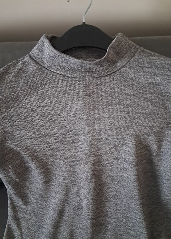 Kadın Gri Yüksek Yakalı Triko Elbise - Görsel 11