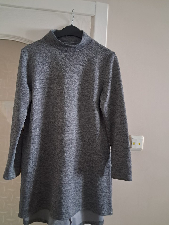 Kadın Gri Yüksek Yakalı Triko Elbise - Görsel 5