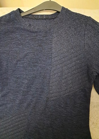 Lacivert Midi Uzun Kollu Keten Elbise - Görsel 13