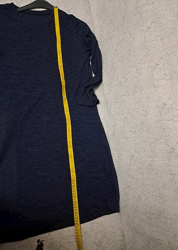 Lacivert Midi Uzun Kollu Keten Elbise - Görsel 5