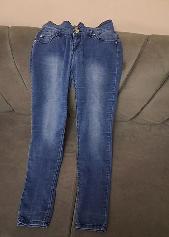 Düğmeli Kadın Mavi Kot Pantolon - Görsel 11