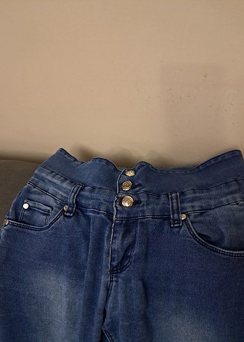 Düğmeli Kadın Mavi Kot Pantolon - Görsel 12