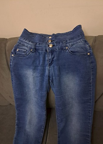 Düğmeli Kadın Mavi Kot Pantolon - Görsel 2