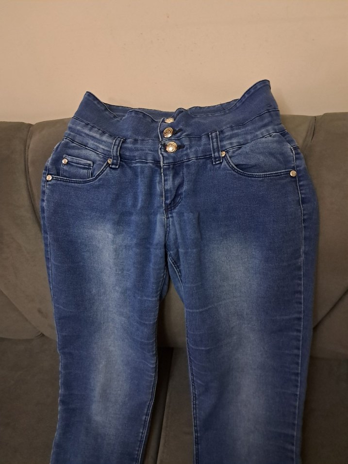 Düğmeli Kadın Mavi Kot Pantolon - Görsel 2