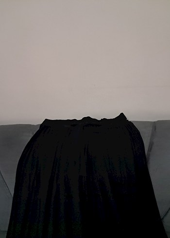 Kadın Siyah Keten Pilili Salaş Pantolon - Görsel 9