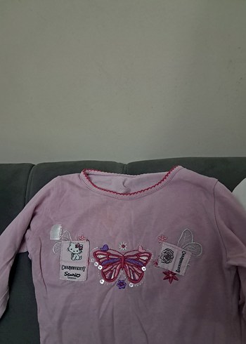 Kız Çocuk Pembe Nakışlı Uzun Kollu Pamuklu Tişört - Görsel 3