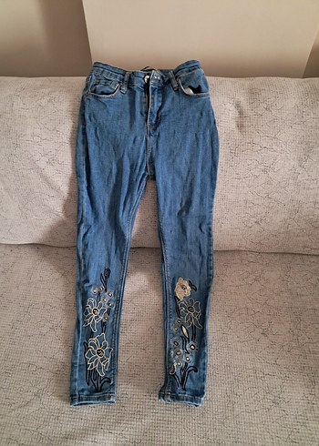 Blackspade Nakışlı Düğmeli Mavi Kız çocuk Kot Pantolon