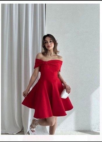Diğer Kırmızı Drapeli Straplez Mini Elbise