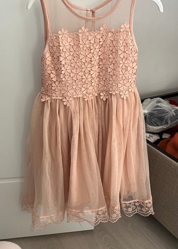 Kız Çocuk Pembe Dantel Detaylı Elbise - Görsel 2