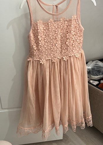 Kız Çocuk Pembe Dantel Detaylı Elbise - Görsel 4