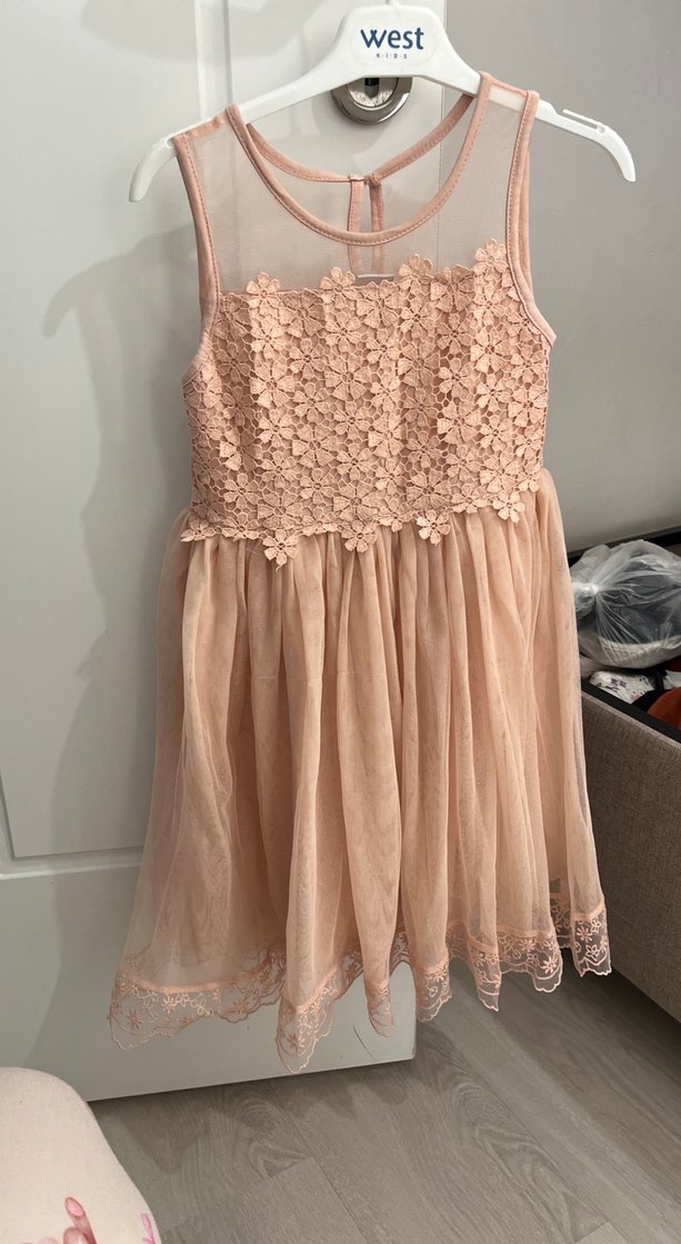 Kız Çocuk Pembe Dantel Detaylı Elbise - Görsel 4