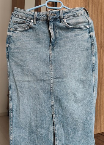 H&M Mavi Kadın Denim Midi Etek