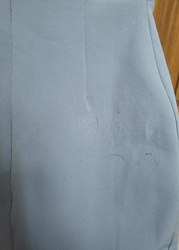m Beden mavi Renk Mavi Uzun V Yaka Fırfırlı Elbise