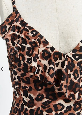 Leopar Desenli Fırfırlı Kadın Mayo - Görsel 3