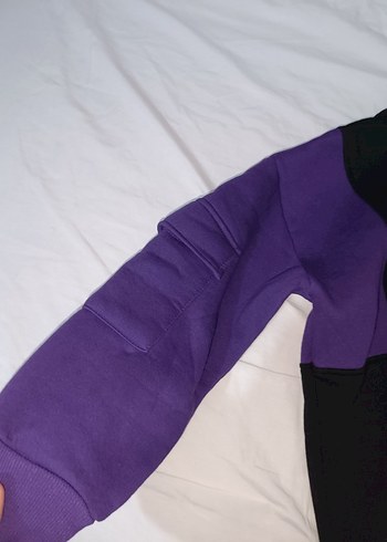 Mor ve Siyah Kapüşonlu Kadın Sweatshirt - Görsel 3